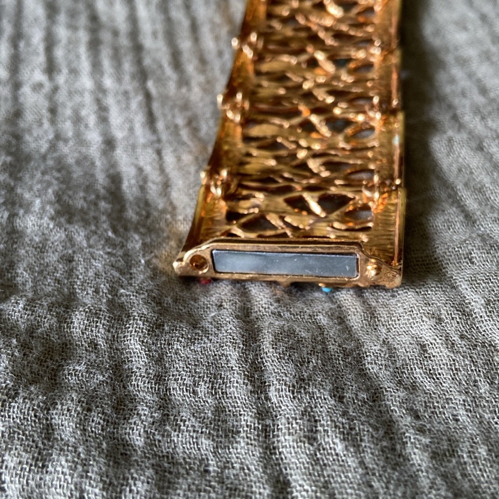 Gold Bracelet with Orange and Turquoise Accents - Picture 3 of 4